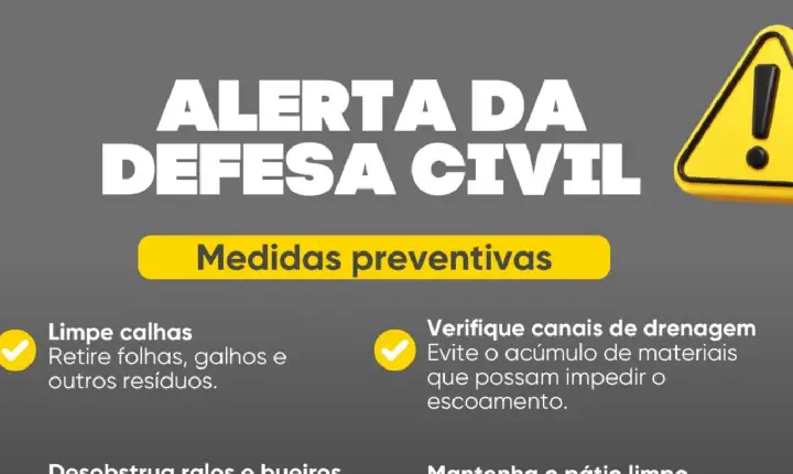 Defesa Civil do município divulga alerta