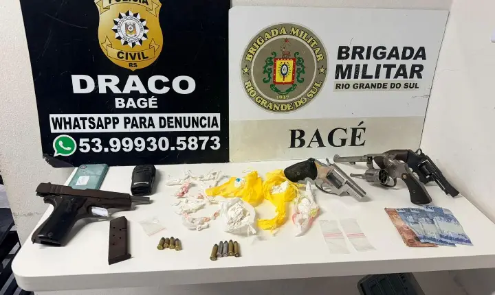 Homem é preso por porte ilegal de armas de fogo e tráfico em Bagé