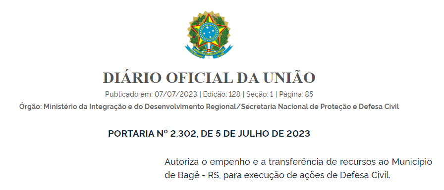 Governo Federal libera mais de R$ 2 milhões para combater a estiagem em Bagé