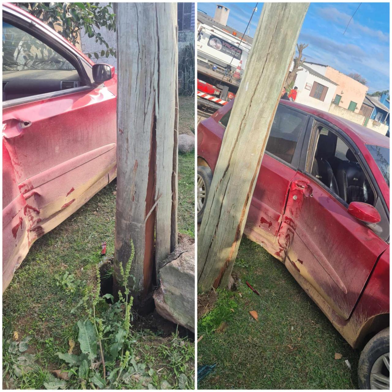 Veículo bate em poste da rede elétrica na zona leste de Bagé