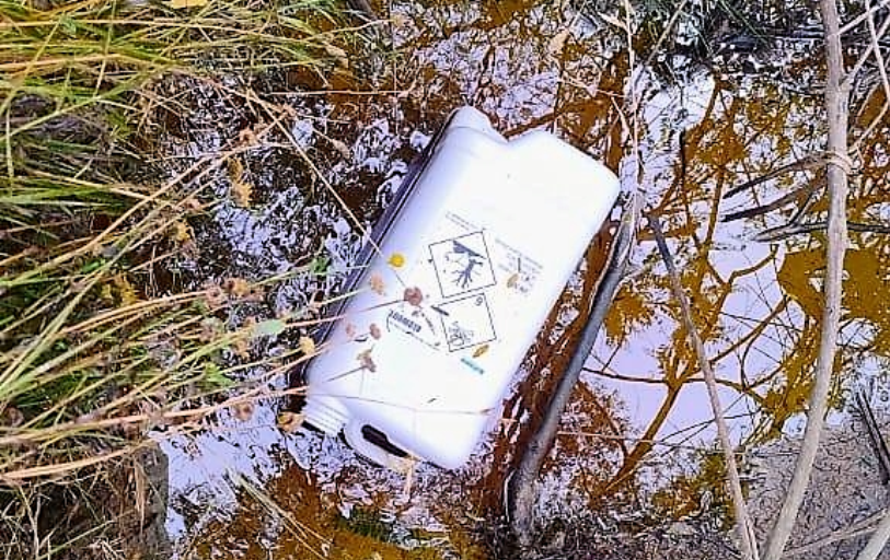 Descarte irregular de agrotóxicos na estrada da Alexandrina