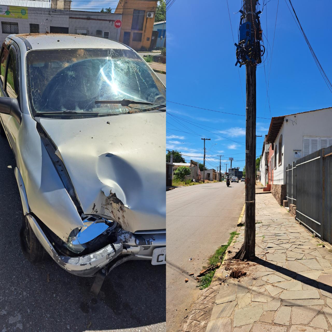 Veículo atinge poste na rua Padre Abílio em Bagé